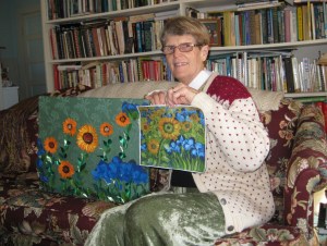 Anne, inspired by Van Gogh's "Sunflowers and Irises," created this beautiful picture from all sorts of paper, including paper napkins for the irises.