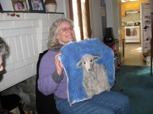 Laura was inspired by a picture of a sheep, which she reproduced in felting and applied fleece--a spectacular interpretation.