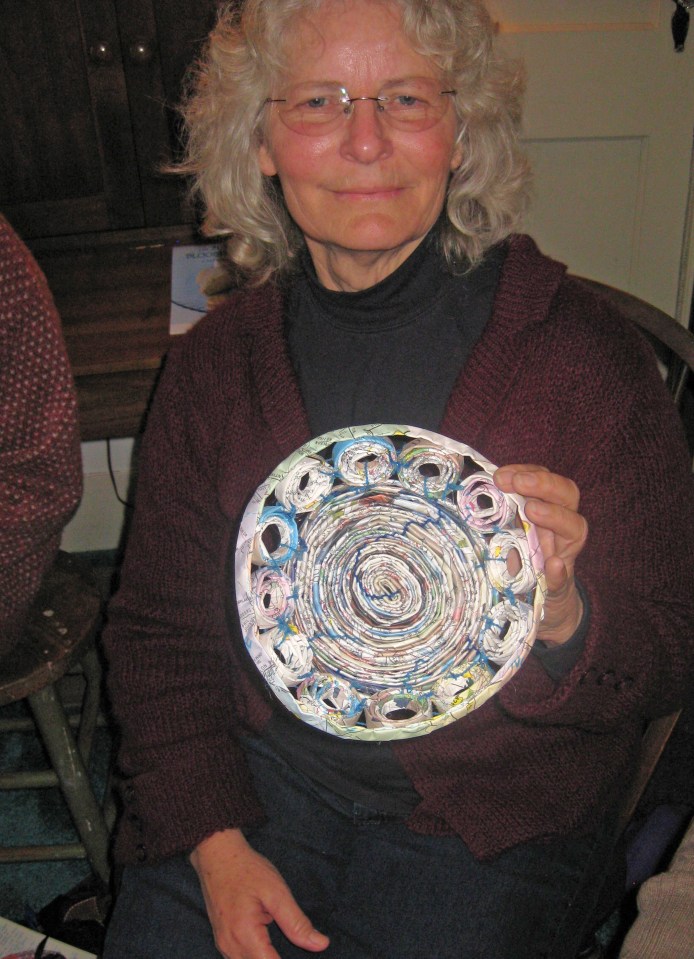 Laura with her paper tube basket