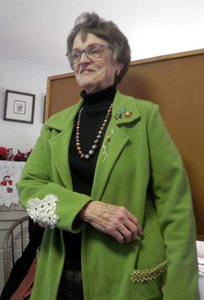 Mary took one of her jackets and created a one-of-a-kind piece by adding embroidery.